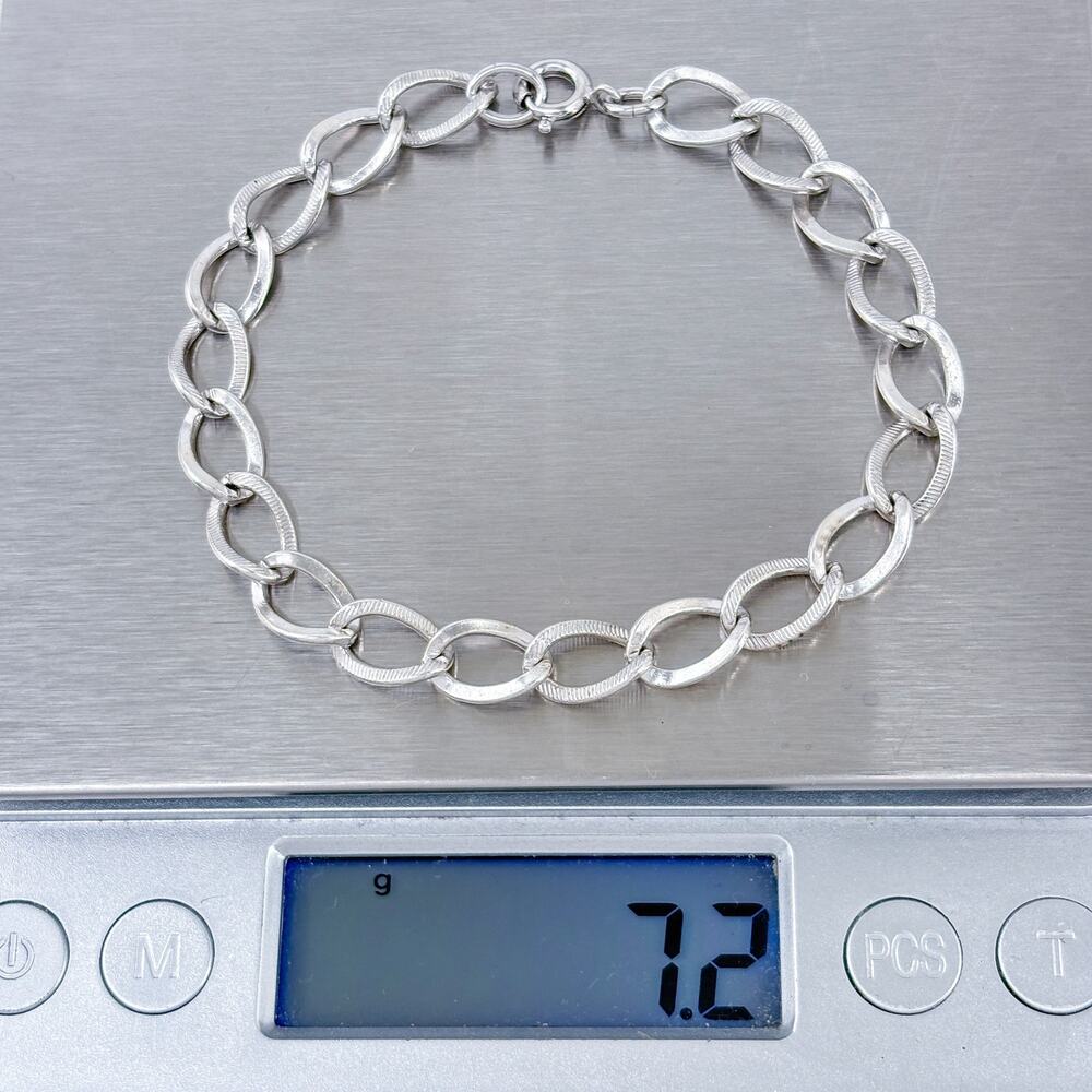 Estate Sterling Silver 925 7mm Textured Link Chain Bracelet 7" - Picture 6 of 6